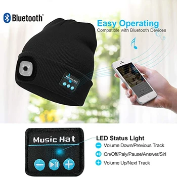 Бягащи шапки Bluetooth Beanie Шапка с вградени стерео говорители, USB зареждане LED вязаная капачка на открито, спортни шапки