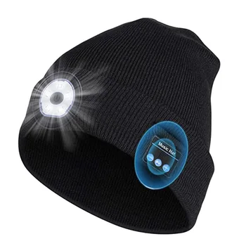Бягащи шапки Bluetooth Beanie Шапка с вградени стерео говорители, USB зареждане LED вязаная капачка на открито, спортни шапки