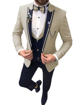 Мъжки 3 бр Slim Fit мъжки костюм индивидуален размер сватба смокинги младоженците(блейзър+жилетка+панталони)