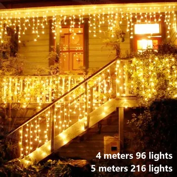 4M/5M 96/216Leds Icicle String Светлини Garland Outdoor Decor Waterproof Drop Led Curtain Фея Light Hanging Holiday Party Светлини