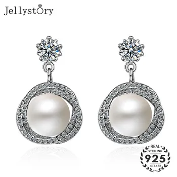 Jellystory мода обеци 925 стерлинги сребърни бижута бижута с червени перли Циркон скъпоценен камък спад обеци за жени, подарък за сватба