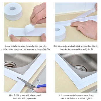 Уплътнение за запечатване на стените на банята полагане на мивки душ Бяла лента мивки ПВК самозалепващи водоустойчива силна стикер стени за кухня баня