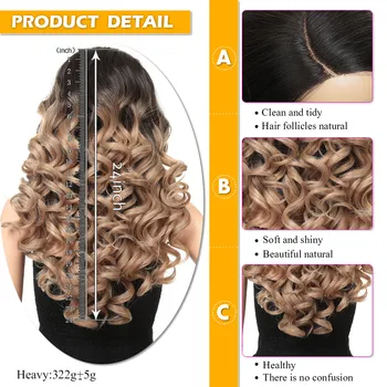 24-инчов дантелени предната перуки за жени с дълги, обемни вълни перуки топлоустойчива кафяви изкуствена коса, перуки златна красота