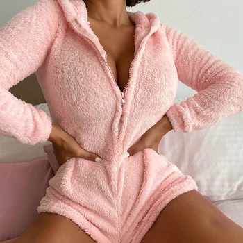 Жените сексуални Onesies пижами пухкави пижами пухкави Onesie за възрастни жени зимата е топла розова пижама комплект пижама Loungewear