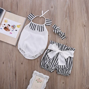 Citgeett New Baby Fashion Clothing Set Baby Girl Sets Гащеризон+Bow Shorts +лента за глава на новородено дете пролет лято Baby Girl Clothes