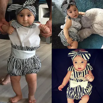 Citgeett New Baby Fashion Clothing Set Baby Girl Sets Гащеризон+Bow Shorts +лента за глава на новородено дете пролет лято Baby Girl Clothes