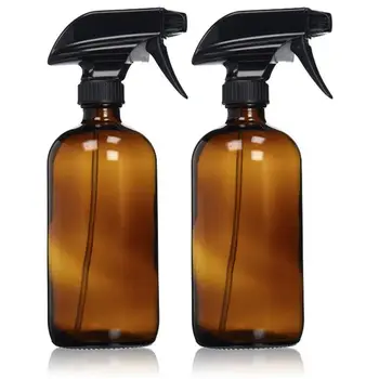 Празни кехлибар стъклени опаковки с етикети (2 опаковки) - за многократна употреба контейнер за етерични масла, почистващи средства или Ароматеры