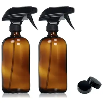 Празни кехлибар стъклени опаковки с етикети (2 опаковки) - за многократна употреба контейнер за етерични масла, почистващи средства или Ароматеры