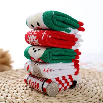 5 двойки децата памучни чорапи Коледа, Зима, Есен, Пролет момче момиче чорап Тери Снежинка Лосове Дядо Коледа е Коледен подарък мечка 1-12Y