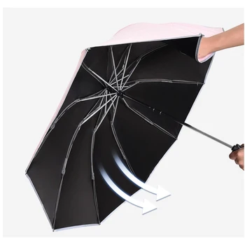 HHYUKIMI 10 ребра черно лепило обърнат чадър ветрозащитный анти-UV автоматичен сгъваем чадър със светещи ивици, Защитен през нощта