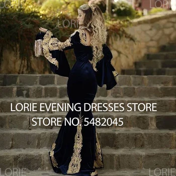 Лори Марокански кафтан вечерна рокля 3 бр. премахване на поли апликация злато дантела с дълъг ръкав Русалка кадифе Абитуриентски рокли на знаменитости