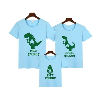 Papa Мама Baby Saurus Cartoon T-shirt Family Matching Clothes Mommy and Me Clothes Boys Clothes Matching Outfits T-shirt