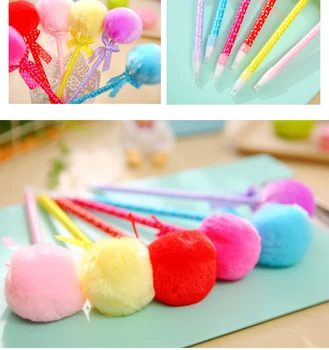 50шт Kawai бонбони цвят пухкава топка плюшени химикалки за канцеларски материали, ученически принадлежности, детски награди канцеларски материали, химикалки на едро