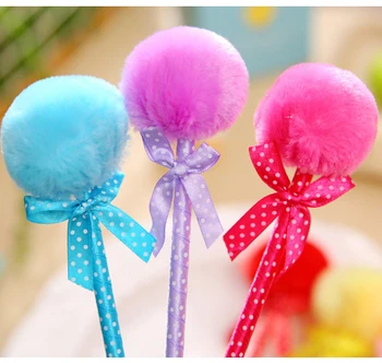 50шт Kawai бонбони цвят пухкава топка плюшени химикалки за канцеларски материали, ученически принадлежности, детски награди канцеларски материали, химикалки на едро