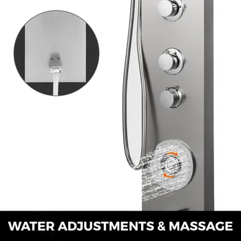 VEVOR Shower Panel Tower 6 in 1 LED Rainfall Rain Massage душ-панел от неръждаема стомана за осветителни тела, с регулируеми дюзите за тяло
