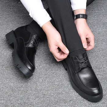 Бизнес мъжки обувки Оксфорд кожа натурална увеличена 8/10 cm мъжки отношение на асансьорът обувки за мъже официална високо качество на обувките елегантен черен