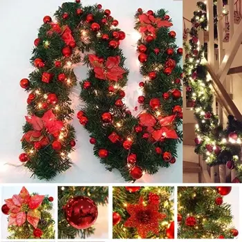 6 цвята 2.7 m луксозни коледни украси венец украса от ратан с осветление Коледа начало украшения за Коледна украса на коледната елха