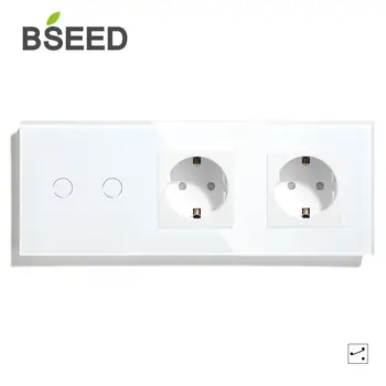 BSEED ЕС стандартен Сензорен прекъсвач с двоен съединител ЕС 1 Gang 2Gang 3Gang 1 Way 2 Way Black White Golden Crystal Glass Panel