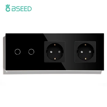 BSEED ЕС стандартен Сензорен прекъсвач с двоен съединител ЕС 1 Gang 2Gang 3Gang 1 Way 2 Way Black White Golden Crystal Glass Panel