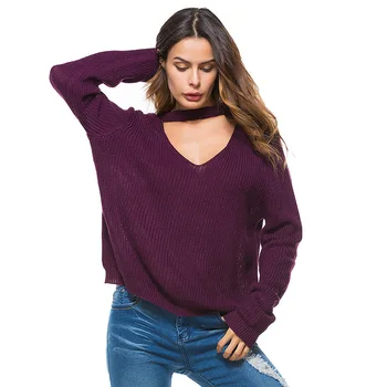Danjeaner Women Thin Solid Knitted Sweater пуловери дълги хлъзгави сиви върхове V-образно деколте ежедневно Свободна градинска облекло Pull Femme Plus Size
