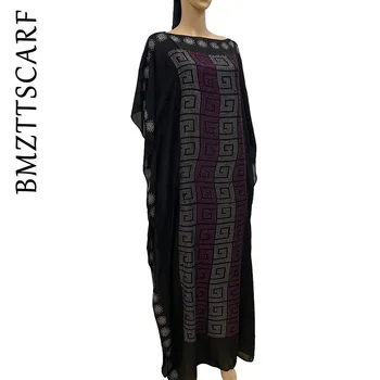 2020 нов африкански диамант памук, шифон дълга рокля дашики с шал за Дама Африканска облекло 020#