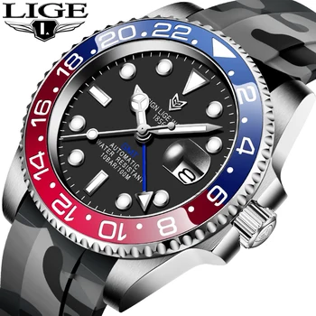 LIGE DESIGN 2020 луксозни мъжки механични часовници силиконови GMT Watch Top Brand високо качество стъкло мъжки часовник Reloj Hombre + Box