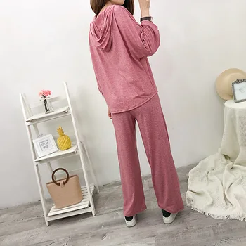 Pijama mujer demisezonnyj комплект от две части пижами за жени свободни големи размери с качулка ежедневното пижами, дрехи, домашно облекло спортен костюм
