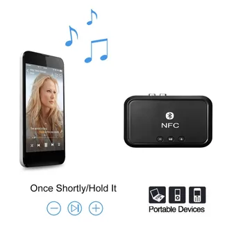 NFC Bluetooth стерео аудио приемник преносим безжичен адаптер Bluetooth с 3.5 мм / RCA изход за телефон, автомобилен усилвател говорител