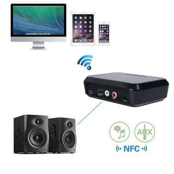 NFC Bluetooth стерео аудио приемник преносим безжичен адаптер Bluetooth с 3.5 мм / RCA изход за телефон, автомобилен усилвател говорител