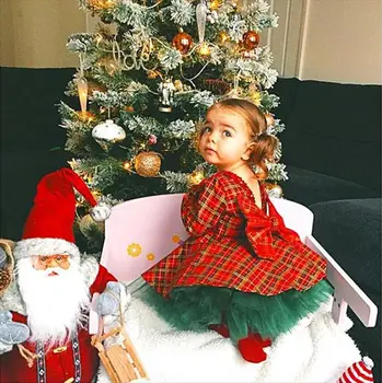 Бебе бебето е момче момичета Коледно парти на Принцесата каре с дълъг ръкав рокля, пола 2 бр. коледни тоалети сладък дрехи, определени 2-6лет