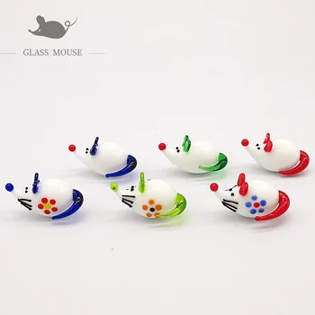 Цветни, ръчно изработени муранско стъкло на мишката фигурки за декорация на дома Фея украса на градината миниатюрни животни стъклени статуи на плъхове