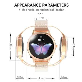 Модерен смарт часовници за жени KW10 IP68 Водоустойчив красива гривна монитор на сърдечната честота на мониторинг сън Smartwatch за Android и IOS