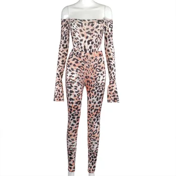 Дамски дрехи с рамо леопардовый принт съответния комплект с дълъг ръкав боди+гамаши разтеглив екипировки клубна мода дрехи