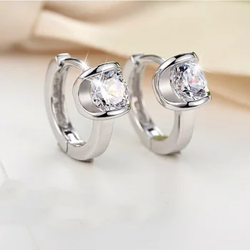 OMHXZJ продажба на Едро на европейската мода жена момиче партия сватбен подарък през цялата бяла AAA Циркон S925 стерлинги сребърни обеци, пръстени EA444