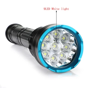 нова led гмуркане фенерче 9xXM-L2 high brightness Tactical факел Lamp deep sea Waterproof white light/yellow light Dive фенер