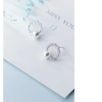 MloveAcc 925 сребро кръг кръг семпли обеци с перли за жени сватба сватбена декорация