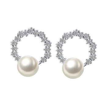 MloveAcc 925 сребро кръг кръг семпли обеци с перли за жени сватба сватбена декорация
