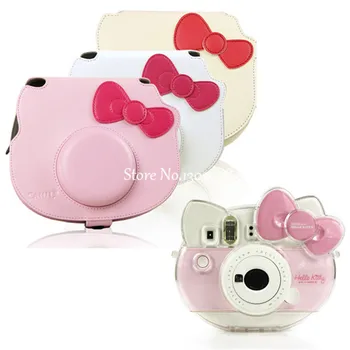 Прозрачен кристал Shell ПУ кожен калъф чанта за фотоапарат Fujifilm Instax Mini Camera Kitty