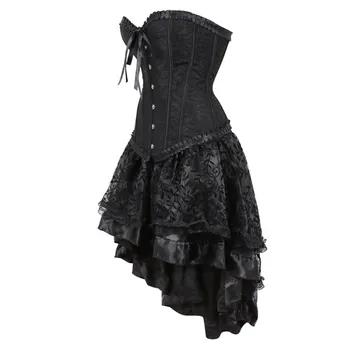 Секси Vintage Black Corset Victorian Dress Burlesque Corsets Skirt Set Halloween Party Dancing Cosplay Costume Plus Size S-6XL