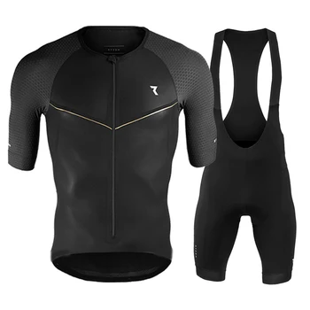2020 New Black Pro Cycling Team Short Sleeve Maillot Ciclismo Men ' s Bike Riding Suit Summer Дишаща Bike Suit Set RYZON