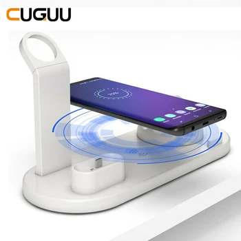 CUGUU 10W Qi Wireless Fast Charger dock станция 4 в 1 за Iphone Airpods Android USB Type C Stand 3.0 за зарядно устройство Apple Watch