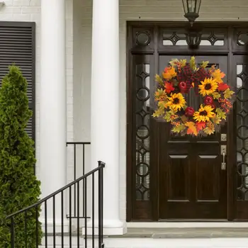 45 см Хелоуин венец изкуствен кленов лист тиква венец Хелоуин украса врати за Деня на Благодарността есенен венец