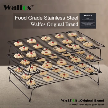 WALFOS 3 слоя Штабелируемый охлаждащ метален Багажник торта бисквити Бисквити, хляб охлаждащ багажник чисто мат притежателя сух охладител за готвене