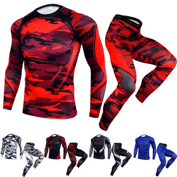 Камуфлаж, спортно облекло на мъжете от две части комплекти бързо съхнещи еластичността на бягане фитнес набор от 2020 Мъжки дрехи открит баскетболен костюм