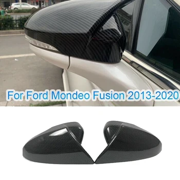 Въглеродни влакна огледало за обратно виждане Ox Horn капак на корпуса на кутията странично огледало накладки за Ford Mondeo / Fusion 2013-2020