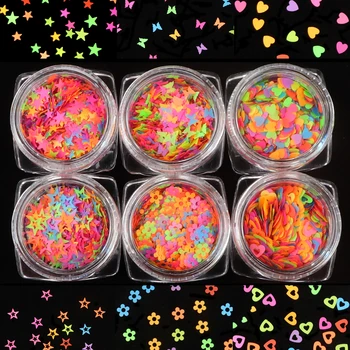 6 Box/Set Neon Butterfly Сърце Shapes маникюр Glitter Flakes 3D цветни пайети пайети полски маникюр аксесоари за нокти