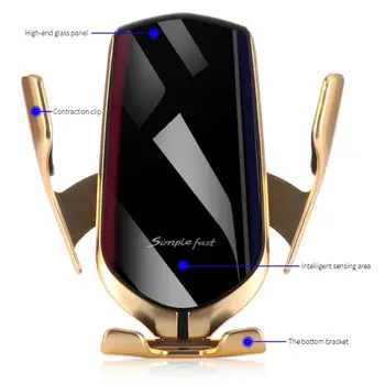 Интелигентен автоматичен инфрачервен сензор R1 авто безжичен държач зарядно устройство зажимное закопчалка за iPhone, Galaxy Samsung Xiaomi Mobile Phone Brac