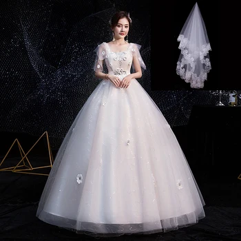 EZKUNTZA Cheeap 2021 New Wedding Dress Дантела Embroidery Beading Flower Lace Up Slim Floor Length Bride Dress Vestido De Noiva L