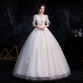 EZKUNTZA Cheeap 2021 New Wedding Dress Дантела Embroidery Beading Flower Lace Up Slim Floor Length Bride Dress Vestido De Noiva L