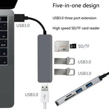 5 in1 Хъб Slim Ultra USB 3.0 адаптер за SD конвертор карти TF Четец PC лаптоп USB Type C Хъб Adapter 5 In 1 многопортовый hub